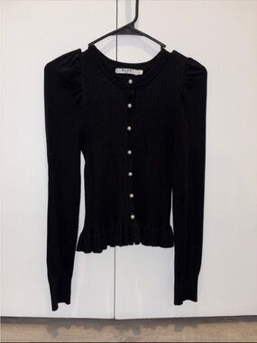 NA-KD Black Ribbed Pearl-Button Cardigan